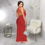 Elegant Flower V-Neck Seeveless Maxi Dress