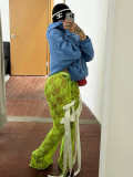Street Style See-Through Lace Bow Decor Low-waist Casual Pants