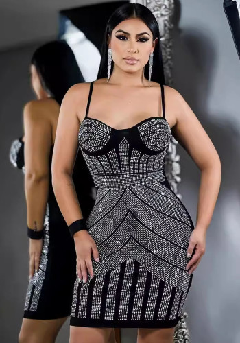 Sexy Rhinestone Cami Stretchy Slinky Dress