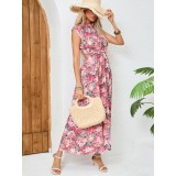 Printed Sleeveless Floral Open Back Slim Waist Chic Maxi Dress