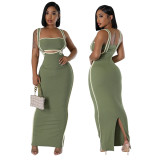 Sexy Suspender Bodycon Maxi Dress with Bandeau Top