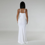 Sexy Straps Rhinestone Maxi Evening Dress