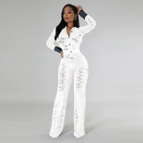 Lace Patchwork Long Sleeve See Through Flare Jumpsuit