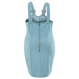 Plus Size Blue Denim Strap Sleeveless Bodycon Dress