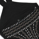 Rhinestone See-Through Low Back Mesh Halter Neck Sexy Club Dress