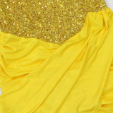 Sexy Yellow Sleeveless Sequin Round Neck Irregular Mini Dress