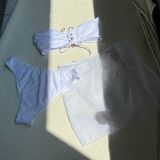 Sexy Solid Strapless Three-piece Swimwear Bikini Set with Mesh Skirt Cover-up