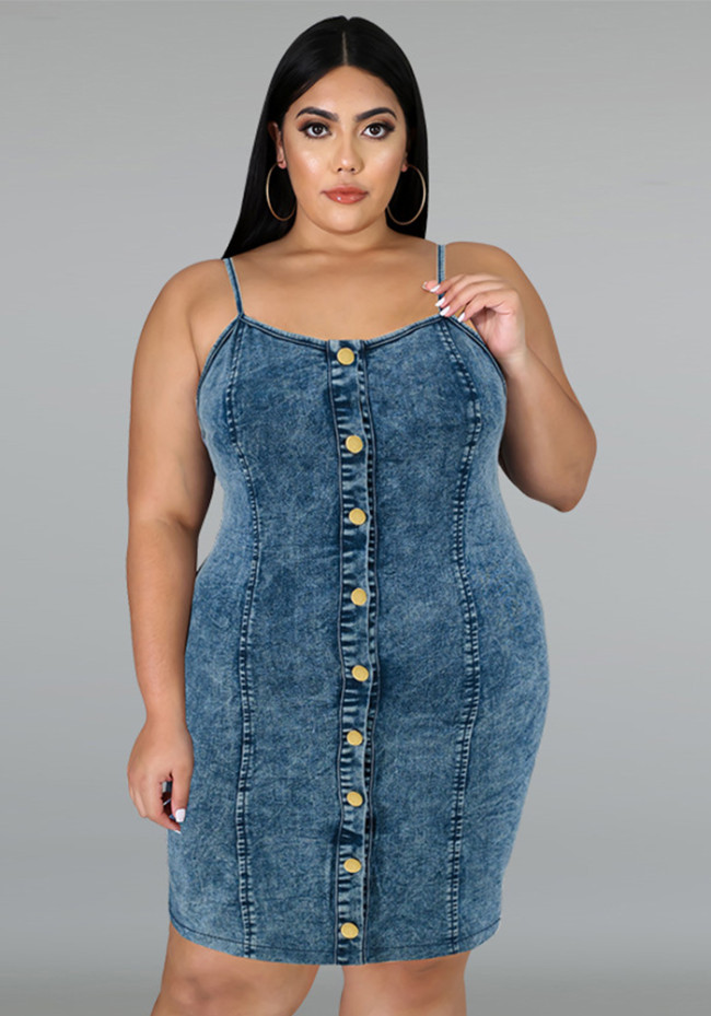 Plus Size Denim Sleeveless Cami Bodycon Short Dress