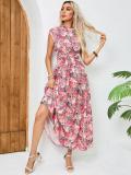 Printed Sleeveless Floral Open Back Slim Waist Chic Maxi Dress