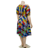 Fashion Chic Belted Slash Shoulder Plus Size A-Line Midi Dress