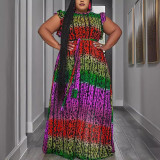 Plus Size Gradient Leopard Printed Sleeveless Maxi Dress