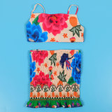 Printed Cami Crop Top and Bodycon Shirred Skirt 2PCS Set