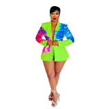 Fashion Printed Blazer Shorts 2 Piece Suit