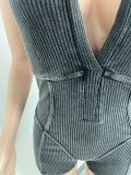 Sexy Distressed Ribbed Backless Deep-V Halter Neck Rompers