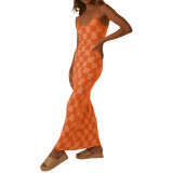 Fashion Sexy Printed Slim Fit Straps Maxi Dress