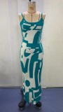 Fashion Sexy Printed Slim Fit Straps Maxi Dress