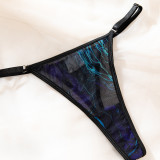 Sexy Tie Dye See-Through Mesh High Neck Slit Night Dress Thong Set