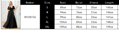 Sequin Patchwork V-neck Sexy Short Sleeve Long Evening Dress