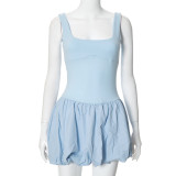 Solid Sleeveless Patchwork Chic Short Dress