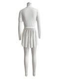 Sports Casual Two Piece Set Turndown Collar Button Short Sleeve Top Pleated Skirt