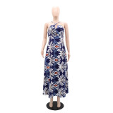 Sexy Straps Hollow Out Fashion Printed Long Dress