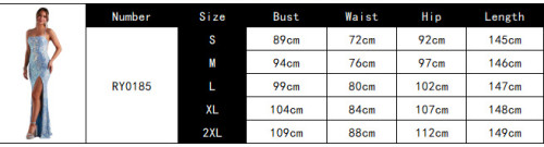 Sexy Halter Backless Sequined Elegant Slit Party Long Evening Dress