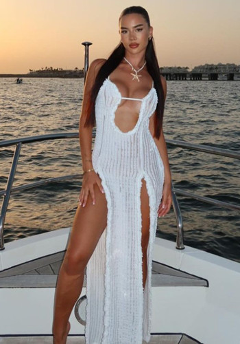High Slit Sexy Hollow Out Strap Maxi Dress