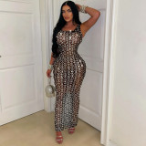 Sexy Rhinestone Mesh See-Through Bodycon Maxi Dress