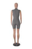 Zip Up Sleeveless Solid Tight Rompers