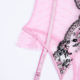 Embroidered Lace Patchwork Polka Dot Mesh Bodysuit Sexy Teddy Lingerie
