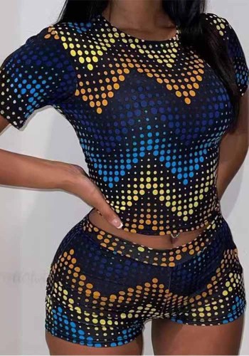 Plus Size Multi-Color Polka Dot Short Sleeve Tee + Shorts 2PCS Set