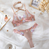 Sexy Flower Embroidered See Through Mesh Lingerie Set