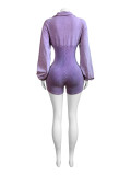 Turndown Collar Deep V Long Sleeve Tight Fit Rompers