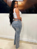 Stylish High Waist Pockets Denim Pants