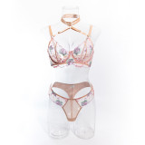 Sexy Flower Embroidered See Through Mesh Lingerie Set