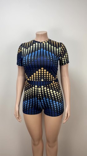 Plus Size Multi-Color Polka Dot Short Sleeve Tee + Shorts 2PCS Set