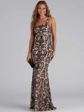 Sequin Embellished Sexy Slash Shoulder Formal Party Evening Dress