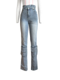 Stylish High Waist Pockets Denim Pants