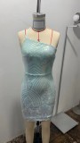 Sexy Slash Shoulder Straps Sequin Mini Bodycon Prom Dress