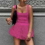 Solid Sleeveless Patchwork Chic Short Dress