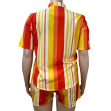 Casual Striped Shirt Shorts 2PCS Set