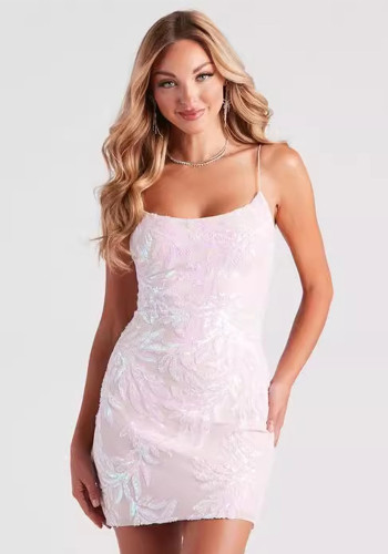 Sexy Pink Cami Low Back Slit Prom Dress