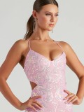 Sexy Pink Sequin Lace-Up Back Mini Party Dress