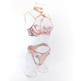 Sexy Flower Embroidered See Through Mesh Lingerie Set