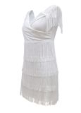 Fashion Solid Off Shoulder Tassel Bodycon Dress