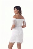 Fashion Solid Off Shoulder Tassel Bodycon Dress