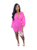 Turndown Collar Deep V Long Sleeve Tight Fit Rompers