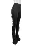 Casual Tassel Stretchy Tight Fit Micro Bell Bottom Pants