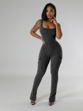 Sexy Stretchy Bodysuit and Pants 2 piece Set with Pockets