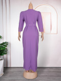 Rhinestone V-Neck Wholesale 3/4 Sleeve Chic Africa Plus Size Long Dress